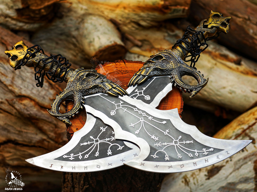 God of War Blades of Chaos Metal God of War Blades of Chaos Sword Twin Blades and Axe Cosplay Gift Idea Christmas Gift for Husband