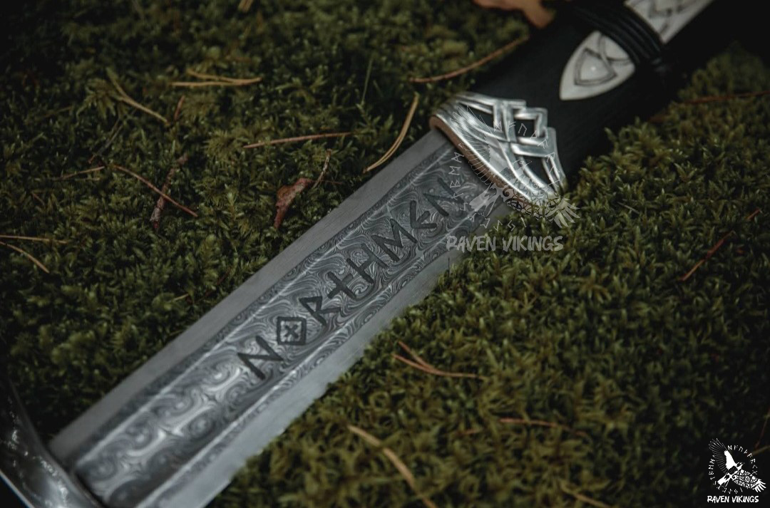 Bring the world of Norse legend to life with this handmade Northman Sword, forged from premium Damascus steel